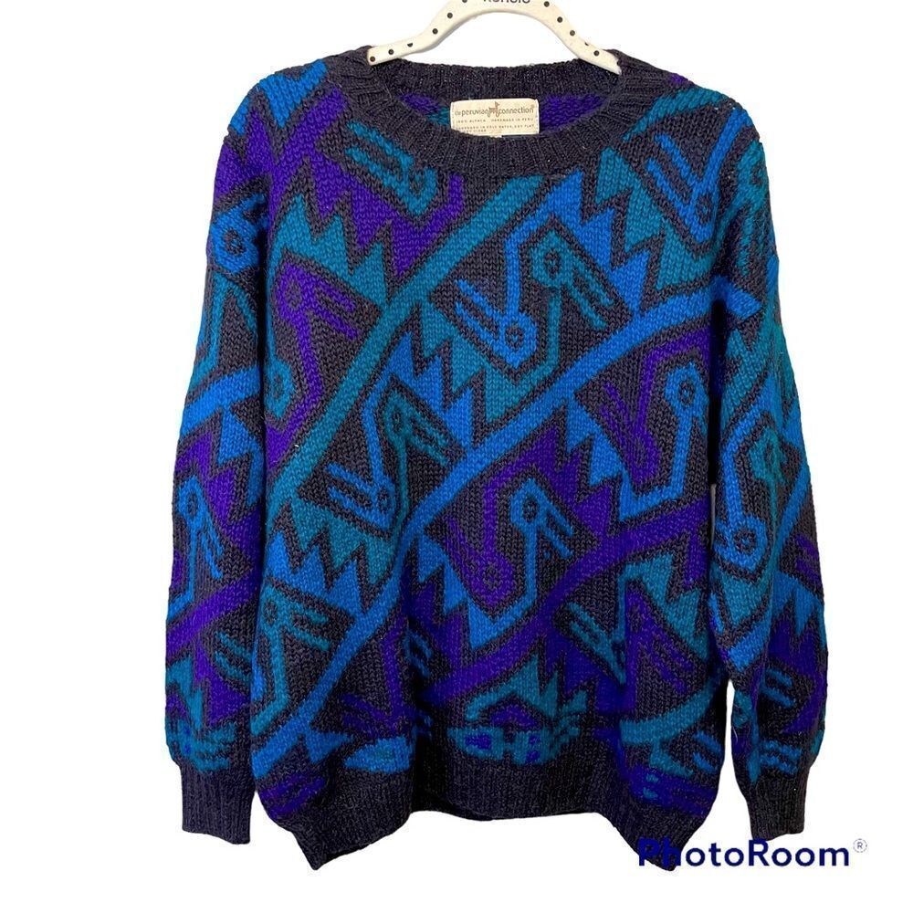 Peruvian Connection abstract 100% alpaca vintage sweater